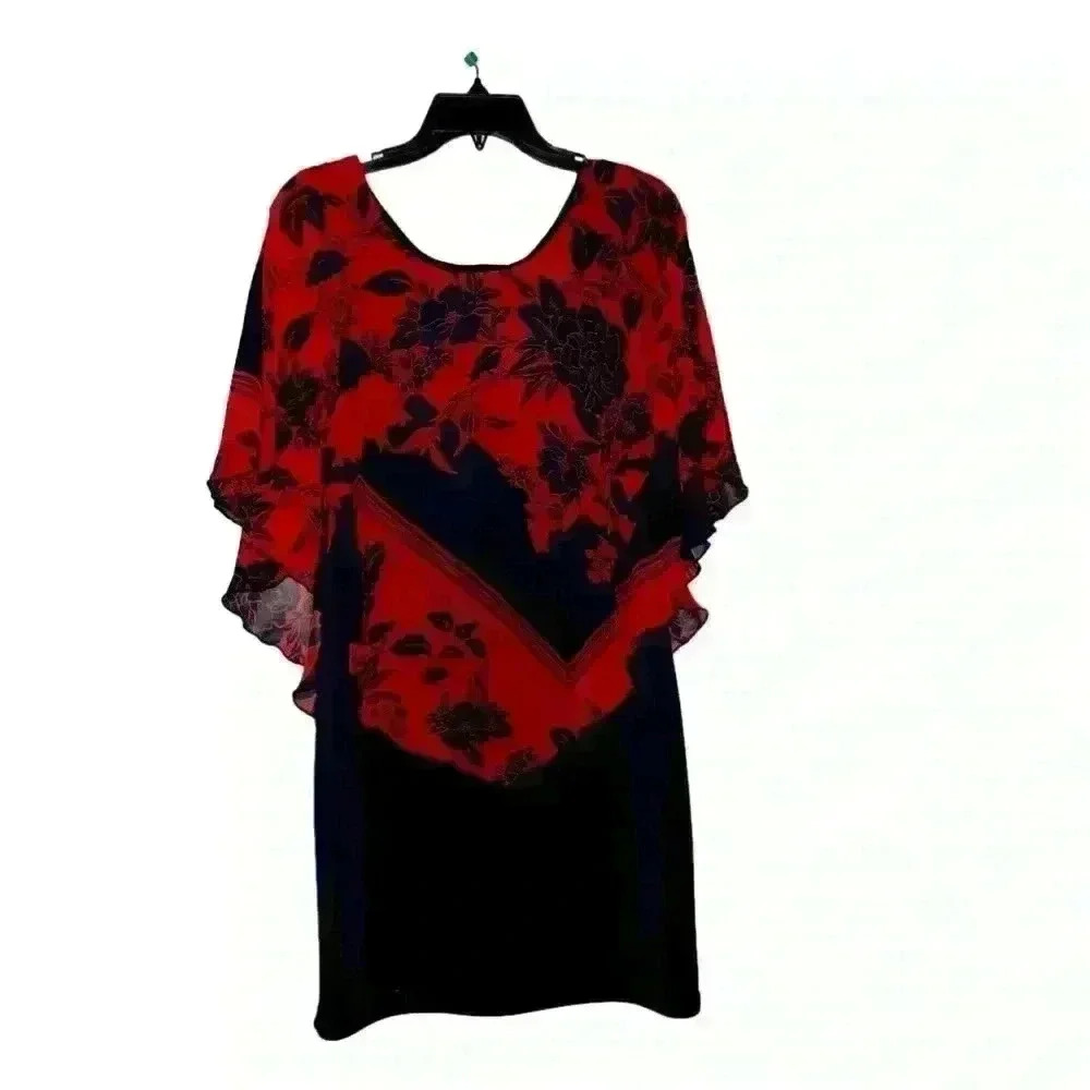 Red & Navy Floral Print Dress